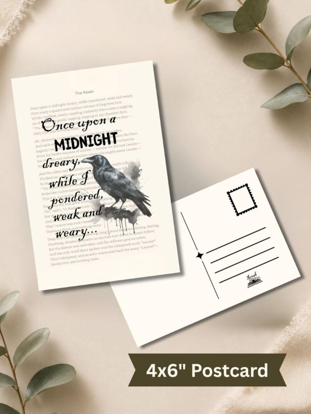 Edgar Allan Poe Book Page Postcard Mini Art Print, The Raven